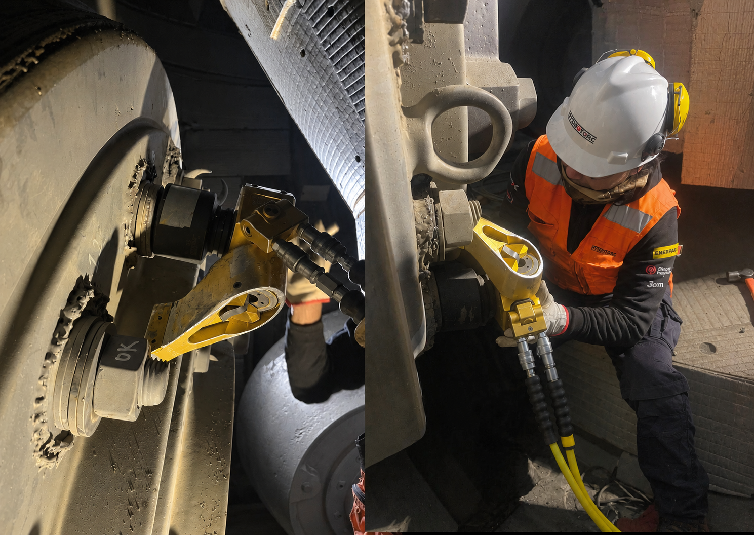 Llave de torque hidráulica TorsionX HEXPRO en terreno sobre brida industrial